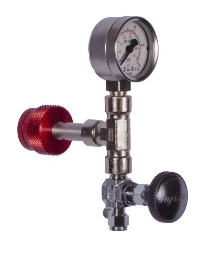 Flaschenentnahmeventil Edelstahl bis 70 bar, mit Manometer, DIN 477-1 Nr. 1