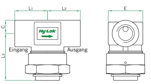 Abmessungen Hy-Lok T-Filter Serie FT