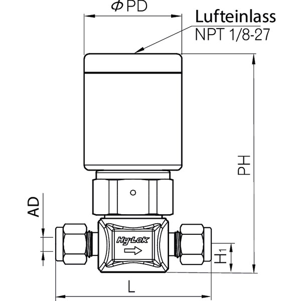 Hy-Lok Membranventil – Serie DVH, Niederdruck, Hy-Lok Rohrverschraubung