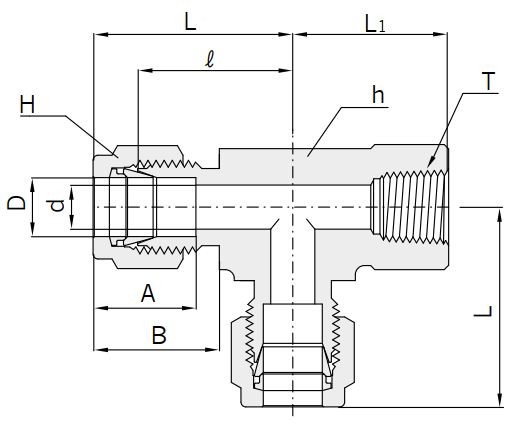 Abmessungen Hy-Lok T-Aufschraubverschraubung Typ CRTF-N