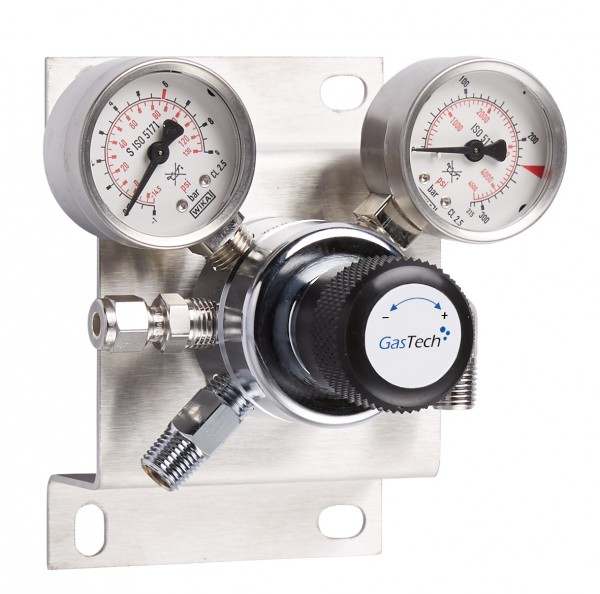 Entspannungsstation, GasTech DRS 1-1, Prüfgase, 0-1,5 bar, Messing verchromt