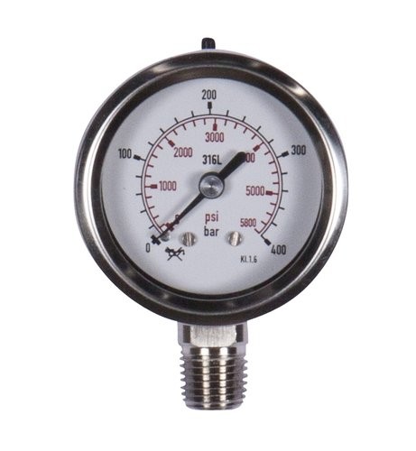 Rohrfeder Manometer Ø 50 mm, Edelstahl, Klasse 1.6, DIN 837