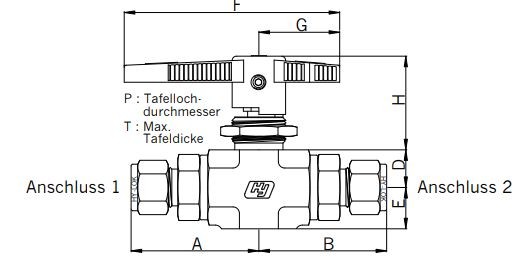 Abmessungen 2-Wege-Kugelhahn Serie 102