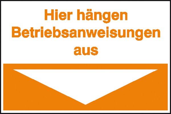 Hinweisschild für Betriebsanweisungen Hier hängen Betriebsanweisungen aus (orange)