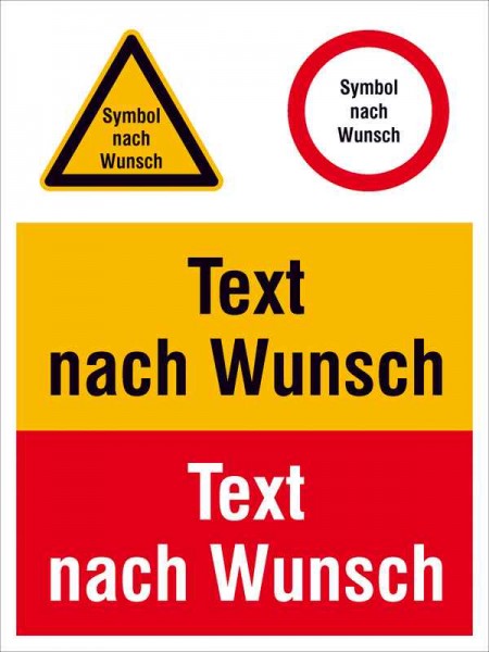 Warn-Verbots-Gebots-Kombischild mit max. 2 Sicherheitszeichen + 2 Texten nach Wahl