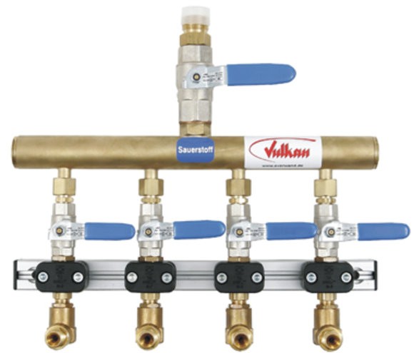 Mehrfach Verteiler Vulkan Alu-Line ST 1/2 - 6-fach Sauerstoff