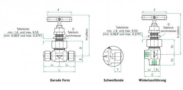 Maße Hy-Lok Nadelventil Serie GB