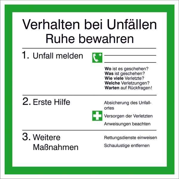 Aushang - Unfall Verhalten bei Unfällen