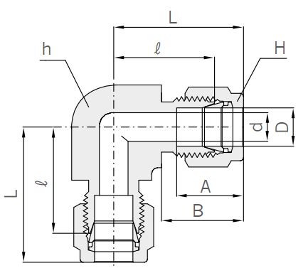 Abmessungen Hy-Lok Winkelstück Typ CLA