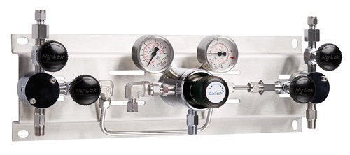Entspannungsstation, GasTech DRS 2-2, Stickstoff, mit Eigengasspülung, 0-15 bar, Messing verchromt