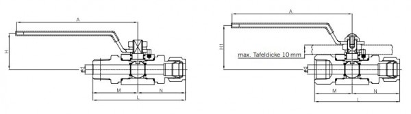 Abmeesungen 2-Wege-Kugelhahn Serie 105