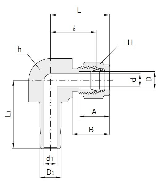 Abmessungen Hy-Lok Winkeladapter Typ CALR